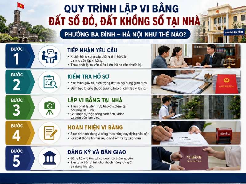 Quy trình lập vi bằng đất sổ đỏ, đất không sổ tại nhà phường ba đình hà nội như thế nào?