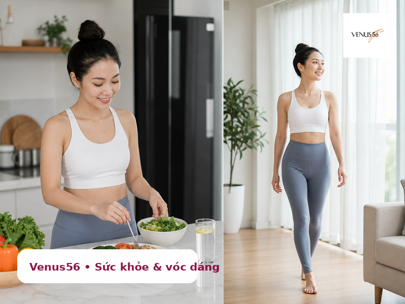Bữa ăn cân bằng và vận động nhẹ hỗ trợ giảm mỡ bụng an toàn