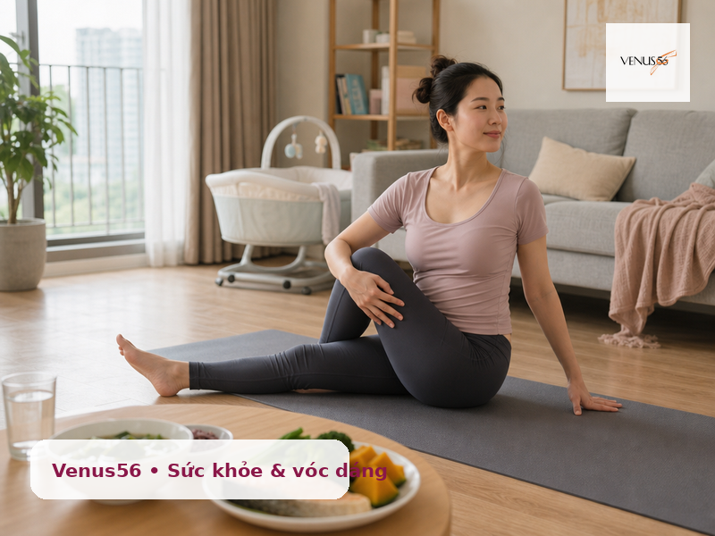 Vận động nhẹ và ăn uống cân bằng hỗ trợ giảm mỡ bụng sau sinh