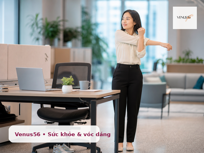 Đứng dậy, giãn cơ và vận động nhẹ tại văn phòng hỗ trợ giảm mỡ bụng